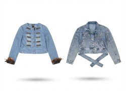 (FV-2496) Y2K Denim Beaded Detail Jackets
