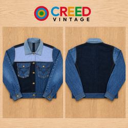 CR2264 UPCYCLED MIXED-FABRIC DENIM TRUCKER JACKET