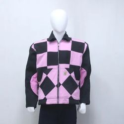 CR1228 Upcycled Pink & Black Checkerboard Work Jac..