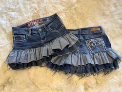 Upcycled Y2K Denim Ruffle Mini Skirts