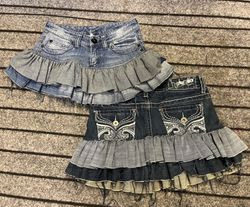 Jupe mini froncée en denim Y2K recyclé