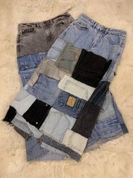 Upcycled Denim Patchwork Maxi Skirts