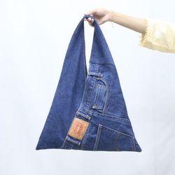 CR2038 Upcycled Levi’s Repurposed Triangle Tote Ba..
