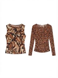 (FV-2164) Y2K Brown Abstract & Mesh Tops Bundle | ..
