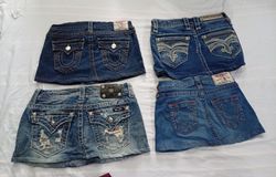 CR11028 Upcycled Mix-Branded Mini Denim Skirts