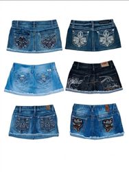 Y2K Rhinestone & Graphic Back Pocket Denim Skirt B..