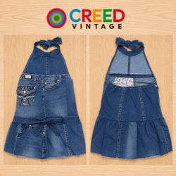 CR2279 UPCYCLED DENIM HALTER BOW DRESS