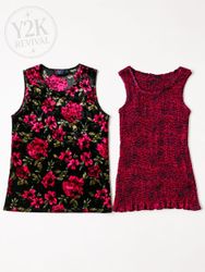 Y2K Vintage Floral & Pink Ribbed Top Bundle