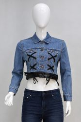 CR2232 UPCYCLED DENIM LACE-UP CORSET CROP JACKET