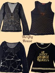 Dark Y2K Glam Tops(TH/706)
