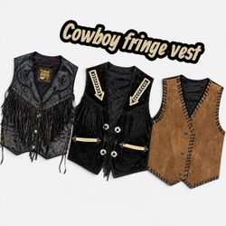 SA594 Vintage Cowboy Fringe Leather Vest | Reselle..