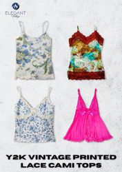 Y2K Vintage Printed Lace Cami Tops - EV2397