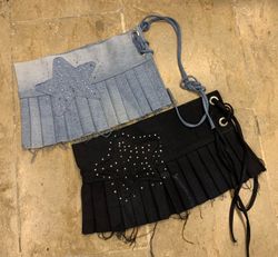 Upcycled Denim Embellished Micro Mini Skirt
