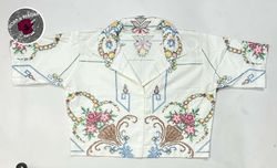 Upcycled table cover cropped tee