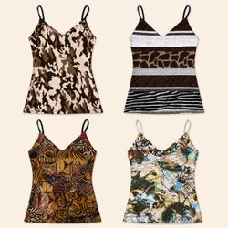 U2k Upcycled Y2K Earthy Animal Print Cami Tops Bun..