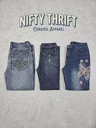 Y2K Bootcut Flare Japenese Embroidery Embellishmen..