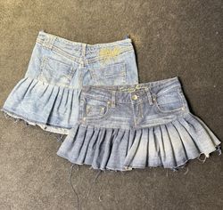 Upcycled Y2K Denim Pleated Mini Skirts