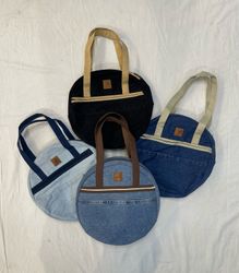 Upcycle Denim Tote Hand Bag With Carhartt Patch (D..