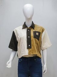 CR2258 Upcycled Carhartt Colorblock Corduroy Shirt