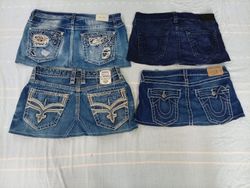CR10589 Upcycled Mix Branded Mini Denim Skirts