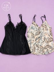 Y2K Lace & Abstract Print Cami Tops Bundle | Vinta..