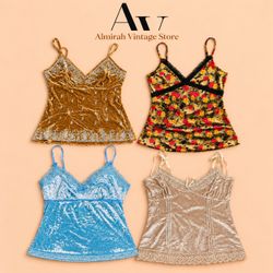 Y2k Velvet Lace Trim Camisoles Tops
