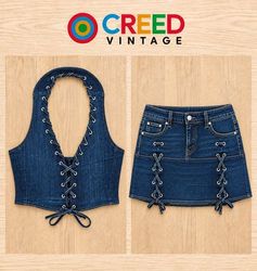 CR02278 Vestes corset lacées en denim recyclé et e..