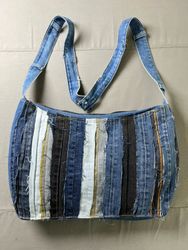 Upcycled  Denim Cross Body Tote Bag