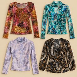 Y2K Abstract & Swirl Print Long Sleeve Tops