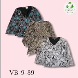 Y2K Vintage Black Printed Poly Blouse Long Sleeve ..