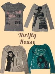 Thrifty Y2K Grunge Rockstar Graphic Tops(TH/785)