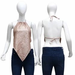 CR02015 Upcycled Metallic Halter Neck Handkerchief..