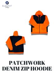 Casaco com Capuz em Denim Patchwork Reciclado com ..