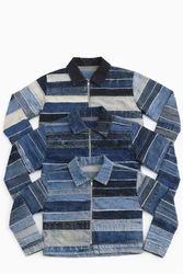 CR2058 Upcycled Striped Denim Zip Jacket