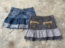 Saia Mini Plissada Denim Y2k Reciclada