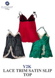 Y2K Lace Trim Satin Slip Tops - EV0083