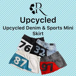 Upcycled Y2K Denim & Sports Mini Skirt