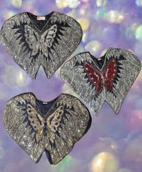 Y2K Sequence Butterfly Party Tops Ft 100% silk