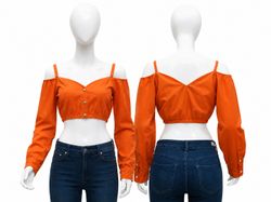 CR1926 UPCYCLED OFF-SHOULDER CROP TOP