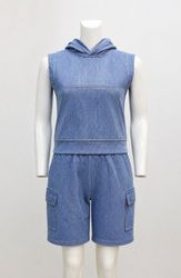 CR2244 UPCYCLED DENIM HOODED VEST & CARGO SHORTS S..