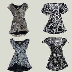 Y2K Black and White Print Mesh Tops