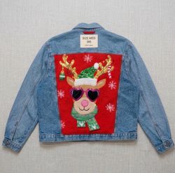 Upcycle Denim Jacket With Christmas Patch (Dv-10-1..