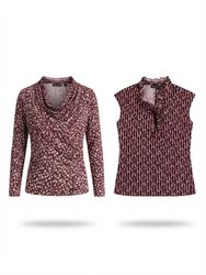 (FV-2089)     Burgundy Y2K Mesh & Printed Tops Bun..