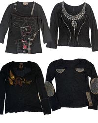 Y2K Whimsigoth Black Long Sleeve Top Bundle(TR-102..