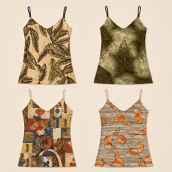 Y2K Upcycled Earthy Abstract Cami Tops Bundle