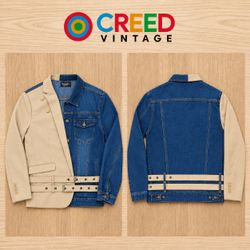 CR2269 UPCYCLED DENIM & SUITING HYBRID BELTED JACK..