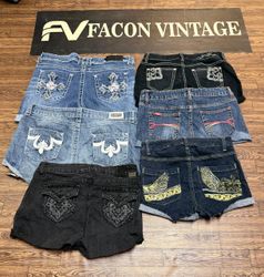 Y2K SexyDenim Shorts with Embroidered and Embellis..