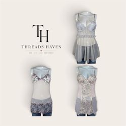 THB00035 Y2K Net Mesh Embroidery Midi Dress – Vint..
