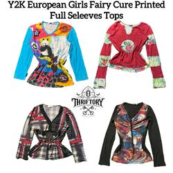 Y2K European Girls Fairy Cure Vibe Printed Full Sl..