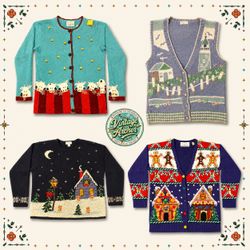 Vintage Heavy Knit Novelty Jumpers Mix Bundle: 10p..